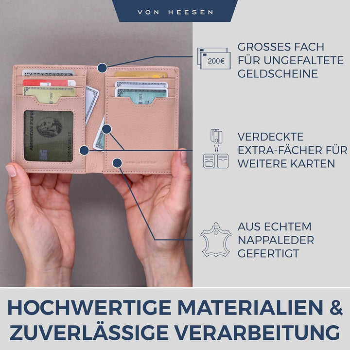 VON HEESEN® Leder Geldbörse Herren mit Münzfach &amp; RFID Schutz I Echtleder Geldbeutel für Männer &amp; Da