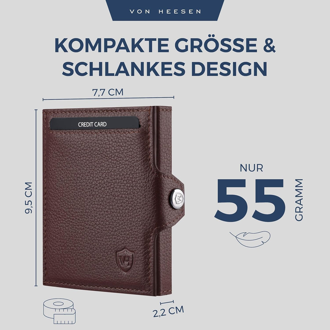 VON HEESEN Slim Wallet mit Münzfach Braun Dunkelbraun MINI MÜNZFACH (Kartenslot), Dunkelbraun MINI M