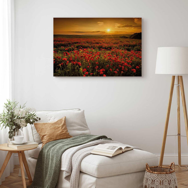 murando - Bilder Mohblumen Feld 120x80 cm Leinwandbild 1 tlg Kunstdruck modern Wandbilder XXL Wandde