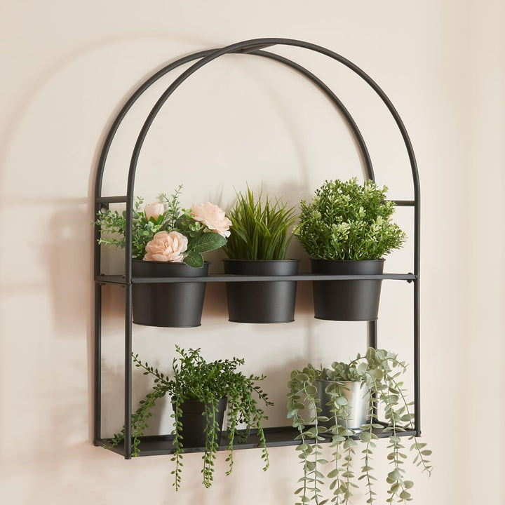 [en.casa] Wandregal mit 3 Blumentöpfen Merikarvia schwebendes Pflanzenregal aus Metall Blumenregal h