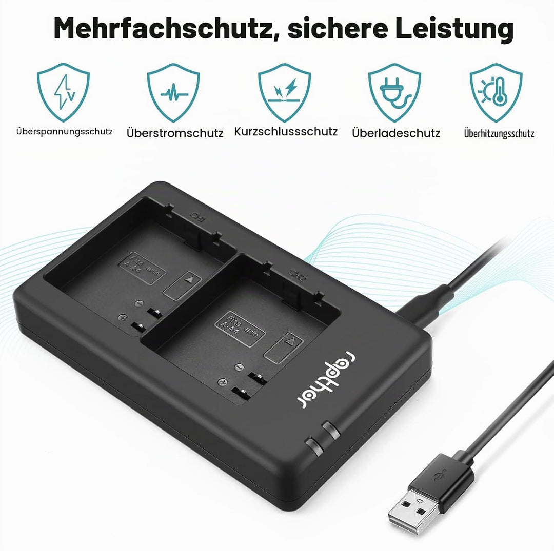 Rapthor 2-Pack 4950mAh Ersatzbatterien mit Ladegerät Kompatibel mit Arlo Pro 4/Pro 3/Ultra/Ultra 2 D