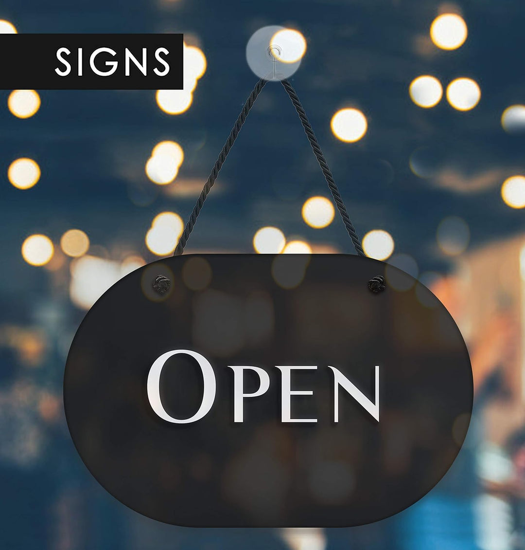 3DP Signs | Stilvolles Oval Schwarz - Open/Closed Türschild [OC35] - Doppelseitig hängende Türplatte