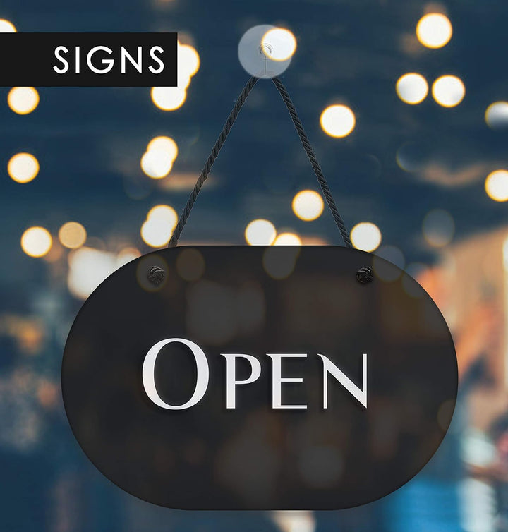 3DP Signs | Stilvolles Oval Schwarz - Open/Closed Türschild [OC35] - Doppelseitig hängende Türplatte