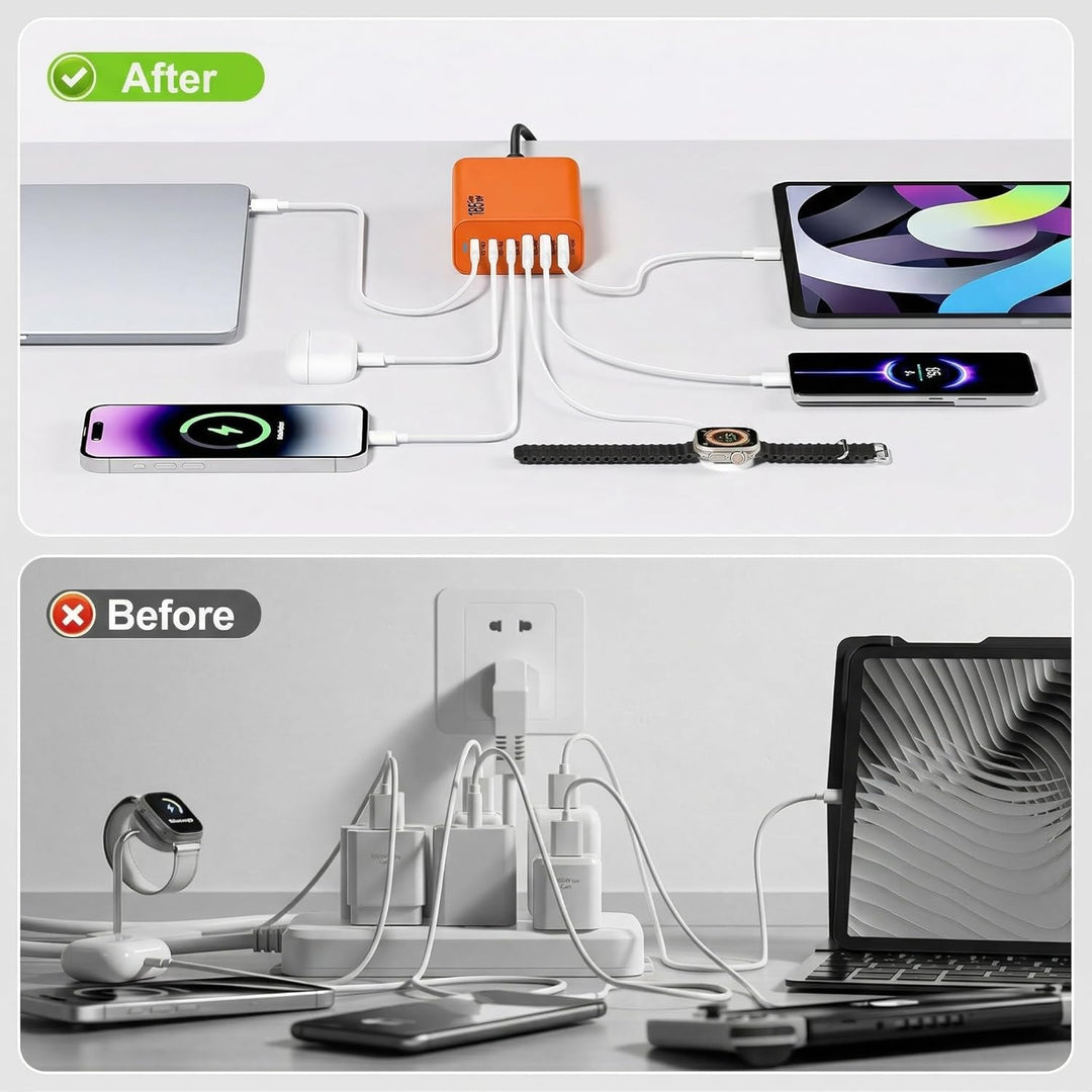 6 Ports Ladestation Schnellladegerät, 165W USB C Schnelllade Netzteil, PD Power GaN Ladegerät kompat