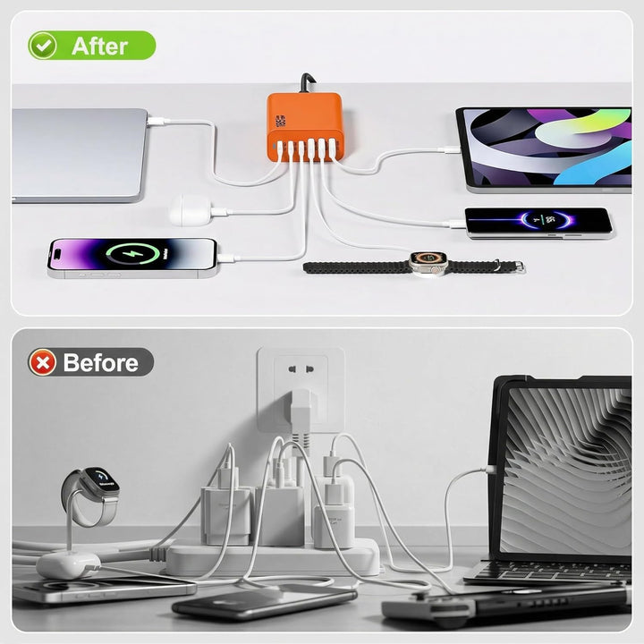 6 Ports Ladestation Schnellladegerät, 165W USB C Schnelllade Netzteil, PD Power GaN Ladegerät kompat