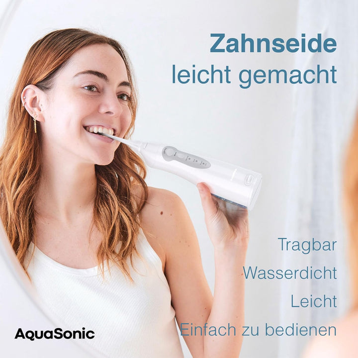 Aquasonic Aqua Flosser - Professioneller Wiederaufladbarer Wasserzahnseidenreiniger mit 4 Aufsätzen