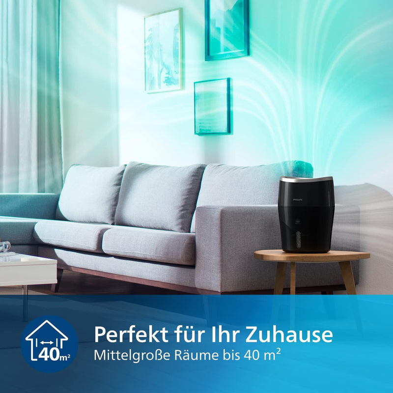 Philips Series 2000 Luftbefeuchter – für Räume bis 40 m², mit NanoCloud-Technologie, 3 Geschwindigke