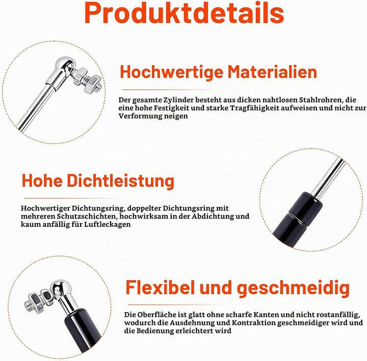 2 Stück Gasdruckfeder, 380mm 245n Gasdruckdämpfer 25KG Schwerlast Gasfeder Stossdämpfer Gasdruckfede