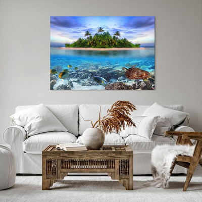 Bilder auf Leinwand 100x70cm Leinwandbild Strand lagune wasser ozean Gross Wanddeko Bild Schlafzimme