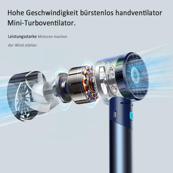 Handventilator Akku Aufladbar, Mini Stark Ventilator mit 7000 rpm Hohe Geschwindigkeit, Kleiner Meta