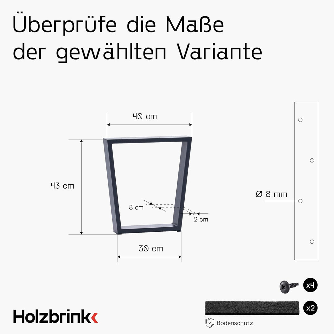 HOLZBRINK Tischbeine Trapez für Couchtisch/Sitzbank, 40/30x43cm, Anthrazitgrau, 1 Stück, HLT-21-C-AA