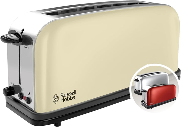 Russell Hobbs Toaster [Langschlitz für 2 Scheiben / 1 breite Brotscheibe] Colours+ Edelstahl Creme (