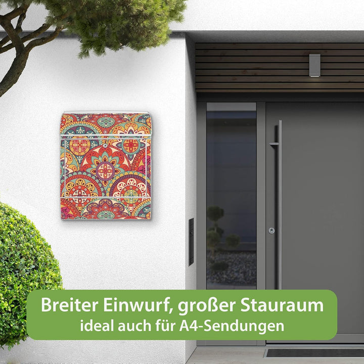 banjado® Design Briefkasten mit Motiv Rosetten 39x47x14cm &amp; 2 Schlüssel - Briefkasten Stahl weiss mi