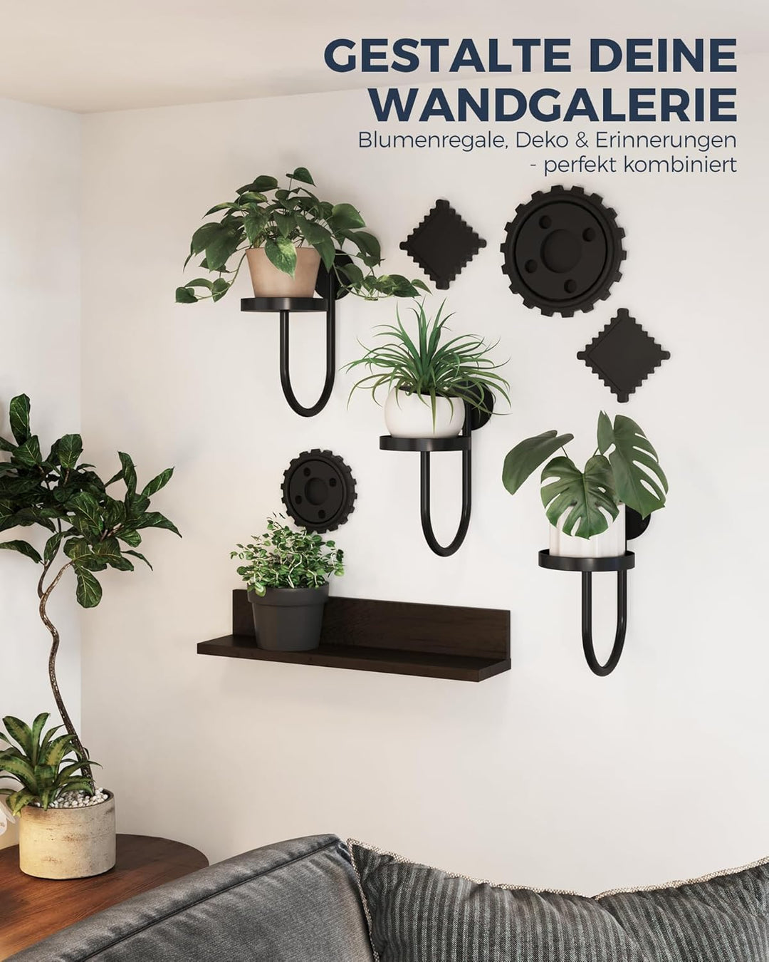 Bamworld Blumenständer Wandmontage 3er Set – U-Form Pflanzenregal aus Metall für Wohnzimmer & Balkon