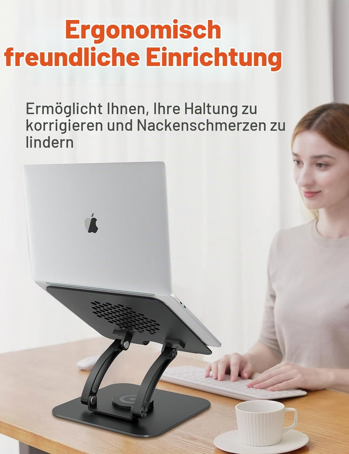 Laptop Ständer mit 360° Drehbarer Basis, Ergonomisch Laptopständer Höhenverstellbar, Laptop Erhoehun