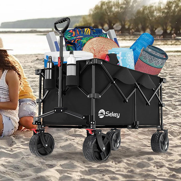 Sekey XXL Plus Bollerwagen Faltbar mit Bremsen 200L 200KG Belastbar, Extra Breite Reifen All Terrain