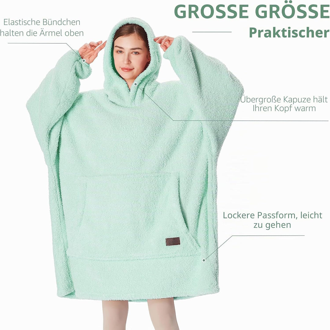 Catalonia Classy Tragbarer Oversize-Kapuzenpullover Decke, Kuschel Sherpa Decke Hoodie, Warm Throw B