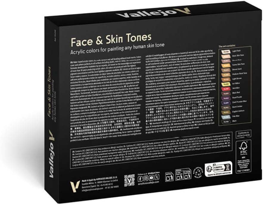 Vallejo 070125 Farbset, Gesichts-& Hautfarbe, 16 x17 ml, 17 ml (16er
