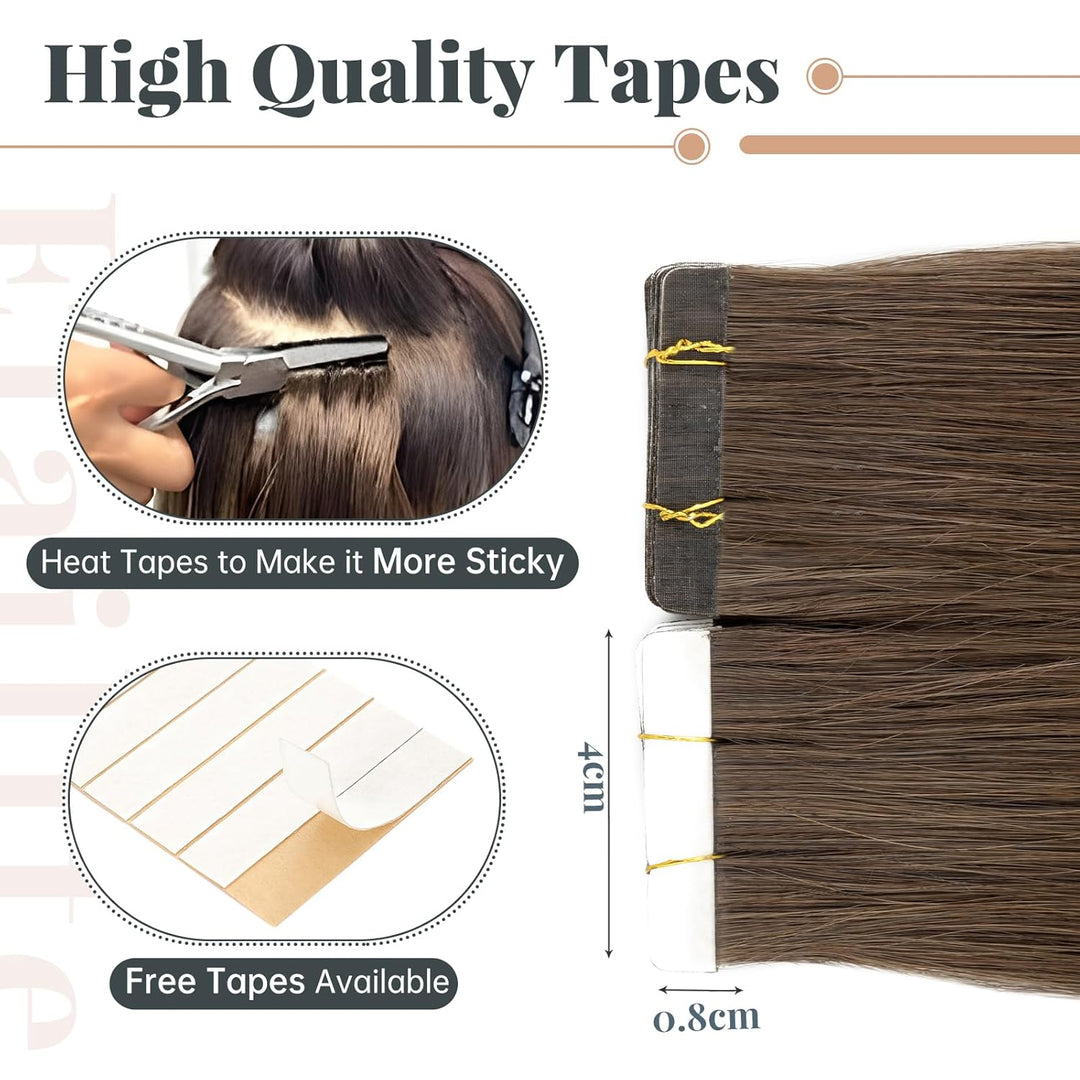Elailite Echthaar Extensions Tape in 20 Stück Kleberband #2A Leberbraun, 30cm Haarverlängerungen Uns