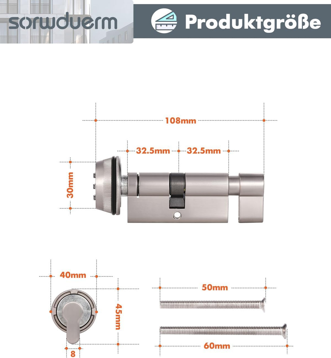 65mm(32.5/32.5T) Silber Daumen Drehen Euro-Zylinder Tür Barrel Lock Anti-Bump Anti Drill hohe Sicher