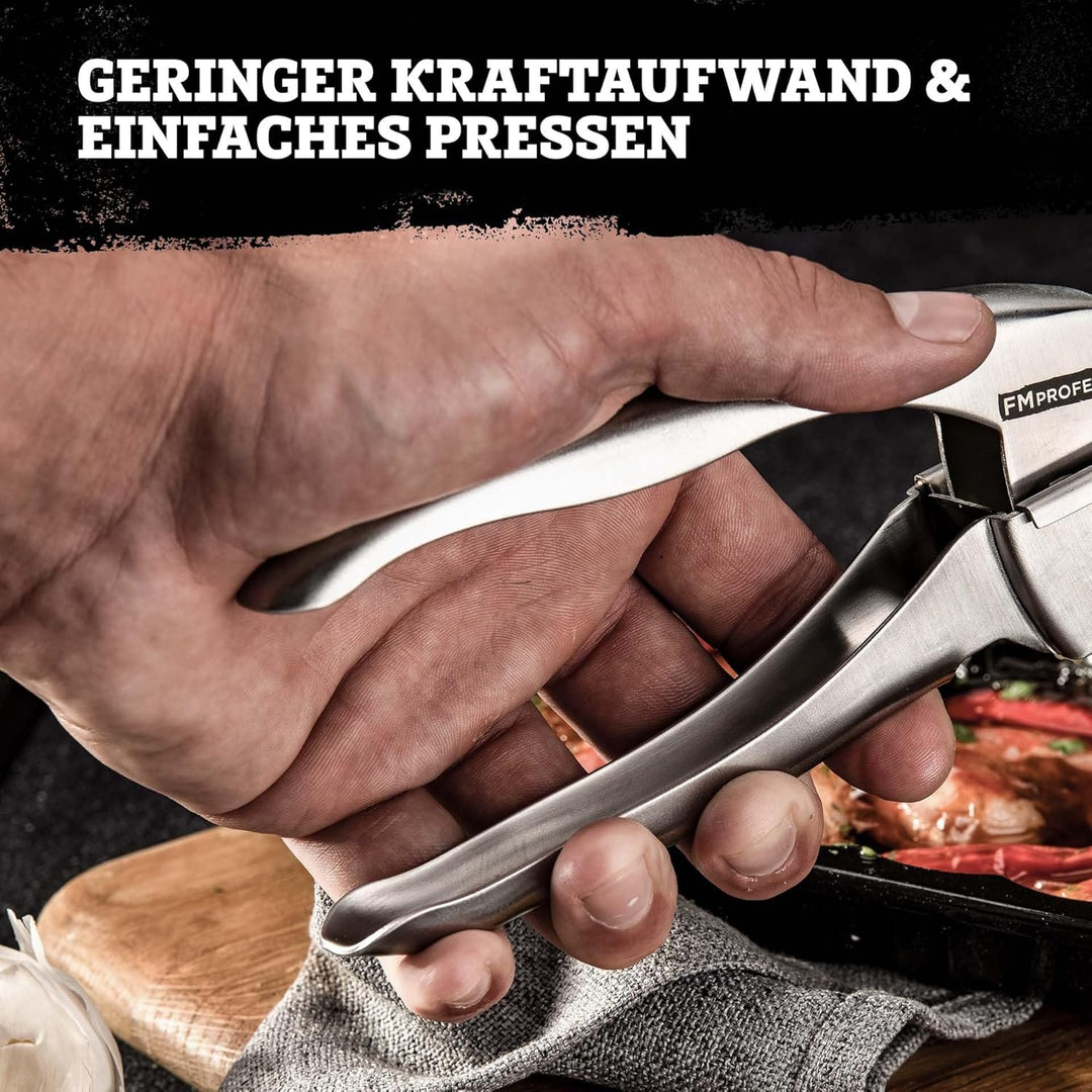 FMprofessional Edelstahl Knoblauchpresse – Professionelle Qualität für müheloses Pressen, langlebig