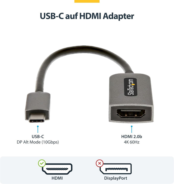 StarTech.com USB-C auf HDMI Adapter - 4K 60Hz Video, HDR10 - USB-C auf HDMI 2.0b Adapter Dongle - US