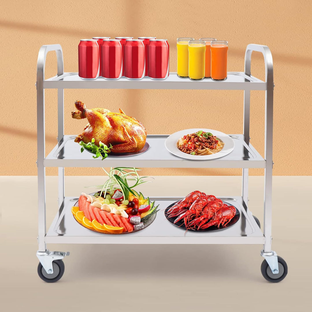 3 Borde Servierwagen, Küchenwagen, Edelstahl Rollwagen, AbräUmwagen, Teewagen Gastro Servierhilfe, T