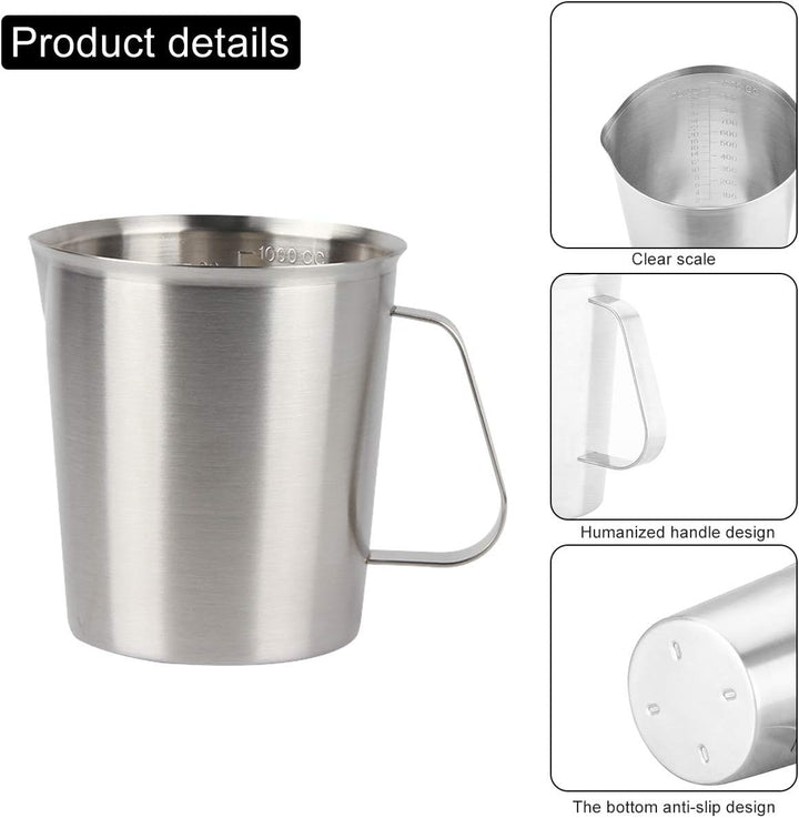 Kitchnexus Messbecher Edelstahl 1L, Milchkännchen Messkanne Milk Pitcher für Küche Kaffee Latte Capp