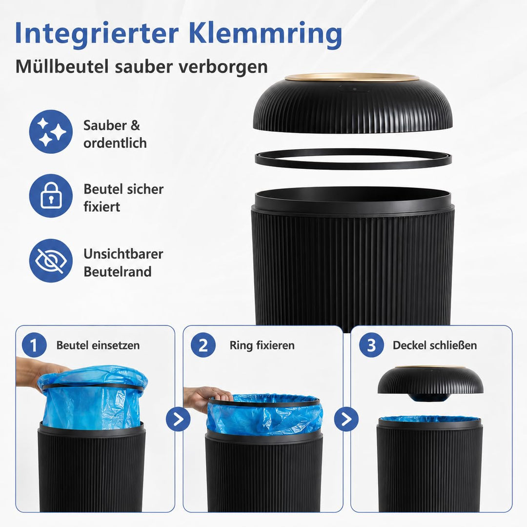 Smart Mülleimer mit Sensor,Weiss,10L,für Küche und Badezimmer, klein Geruchsdichter Trash Can Automa