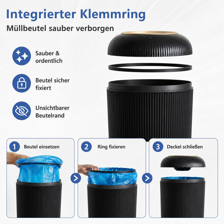 Smart Mülleimer mit Sensor,Weiss,10L,für Küche und Badezimmer, klein Geruchsdichter Trash Can Automa