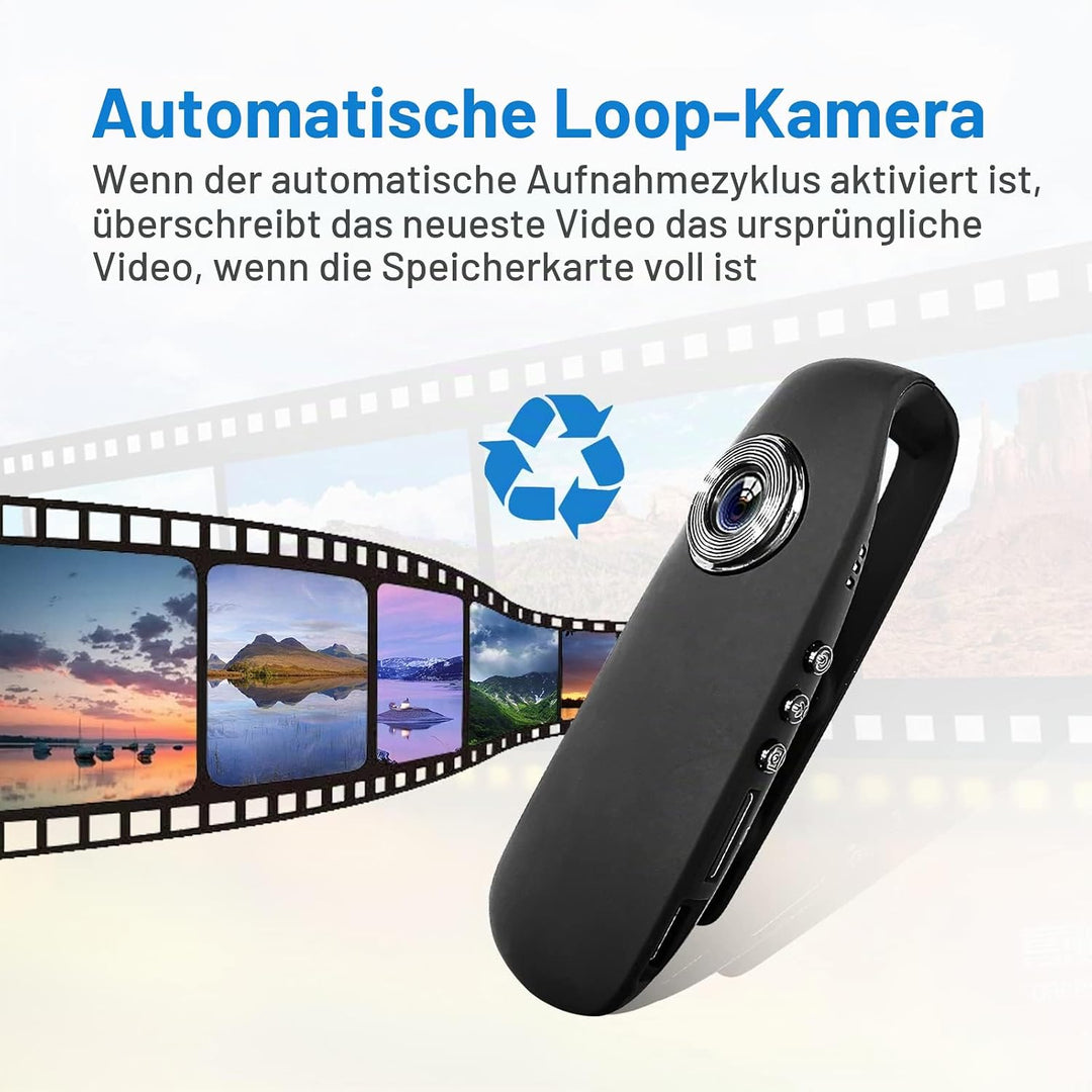 CAMMHD 1080P 32GB Körperkamera Full HD Portable Bodycam One-Key-Aufnahme Bewegungserkennung, 3-7 Stu