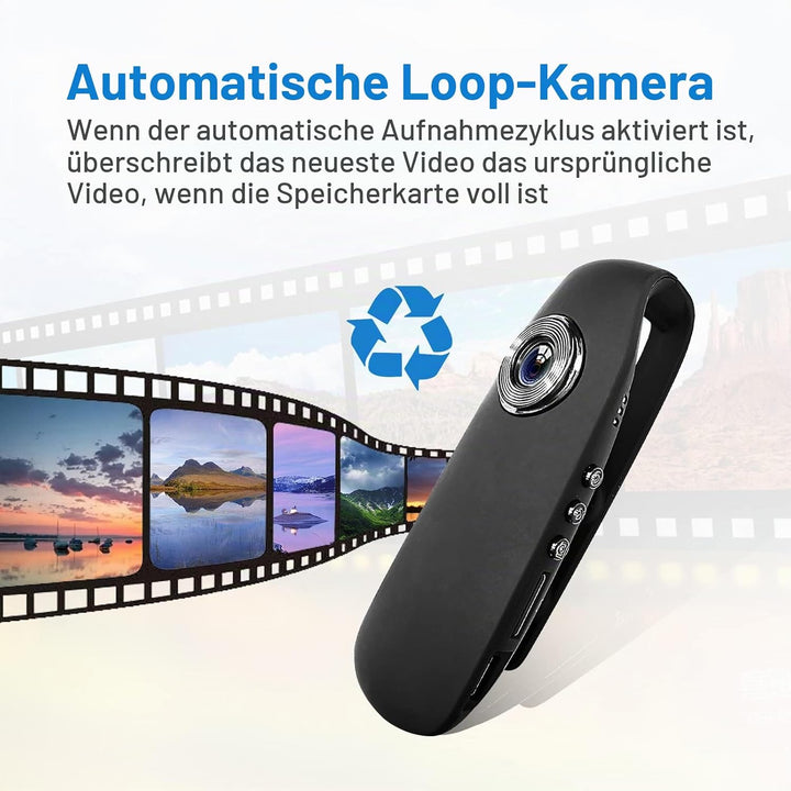 CAMMHD 1080P 32GB Körperkamera Full HD Portable Bodycam One-Key-Aufnahme Bewegungserkennung, 3-7 Stu