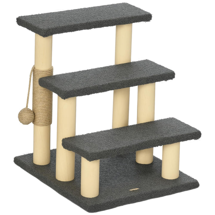 PawHut Katzentreppe 3-stufige Tiertreppe, 48 cm Haustiertreppe mit Sisalsäule, Hundetreppe mit Spiel