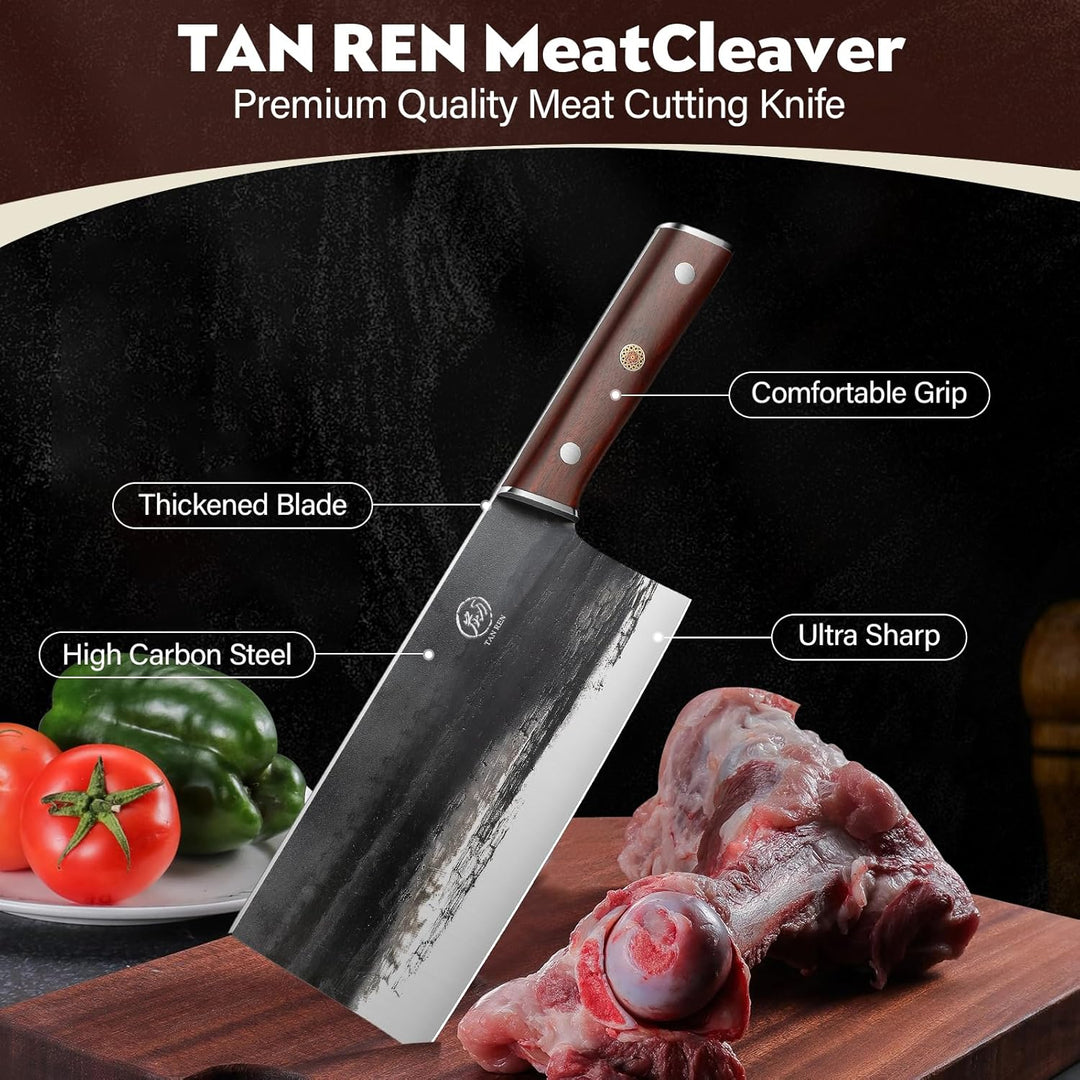 TAN REN Hackmesser Scharfes, 32CM Chinesisches Kochmesser Carbonstahl, Metzgerbeil Hackbeil zum Hack