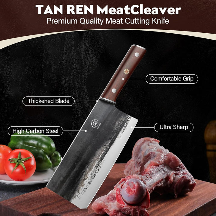 TAN REN Hackmesser Scharfes, 32CM Chinesisches Kochmesser Carbonstahl, Metzgerbeil Hackbeil zum Hack
