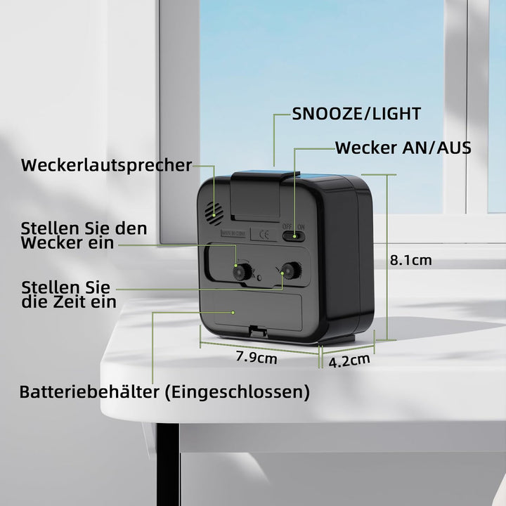 Wecker Analog Ohne Ticken Wecker mit Licht, Batteriebetrieben, Lauter Alarm, Schlummerfunktion, Gerä