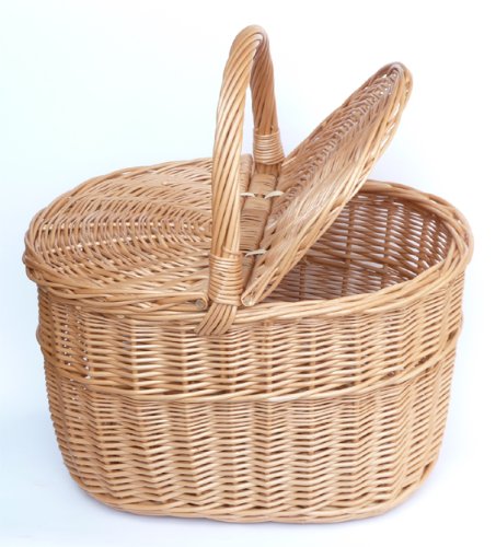 Tigana Picknickkorb Einkaufskrbr Pilzkorb mit zwei Deckel aus Weide 40 x 30 cm - 1F