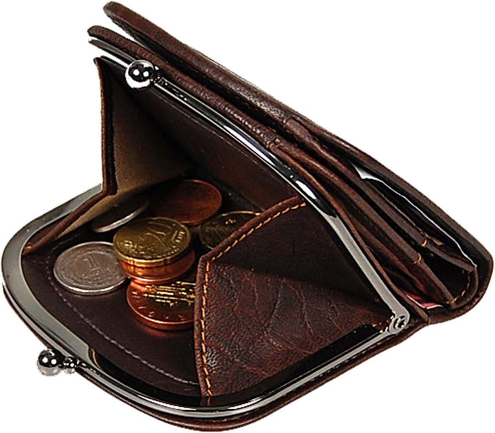 GoBago Branco Damenbörse Portemonnaie Geldbeutel Bügelbörse Damen Geldbörse Leder (Braun), Braun
