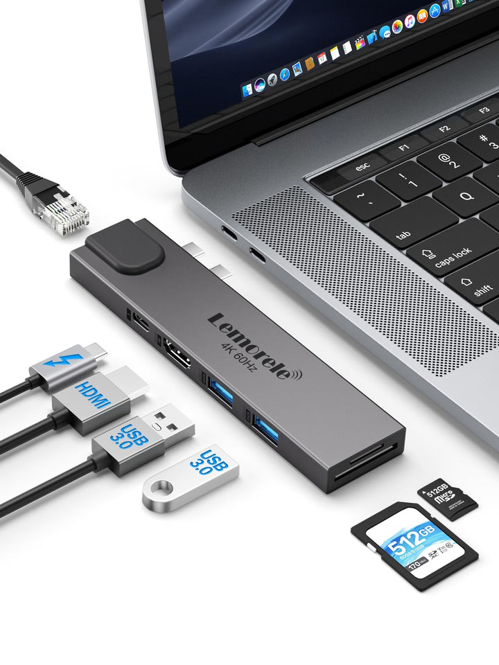 Lemorele USB C Hub Dual-HDMI 4K@60Hz für MacBook Air/Pro M1 Adapter 7 in 2 Aluminiumgehäuse mit Thun