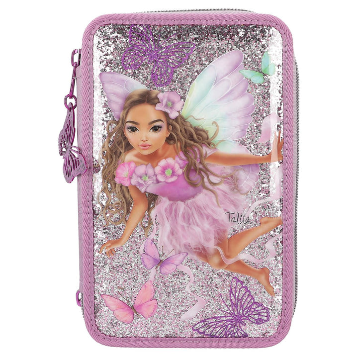 Depesche 12775 TOPModel Fairy Love - Gefüllte 3-Fach Federtasche in Mauve mit Model-Motiv und Schmet