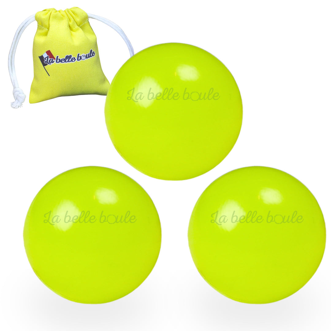 La belle boule® | 3 Cochonnets fluorescents en Résine Haute Visibilité Pour Pétanque + Pochette – Bo
