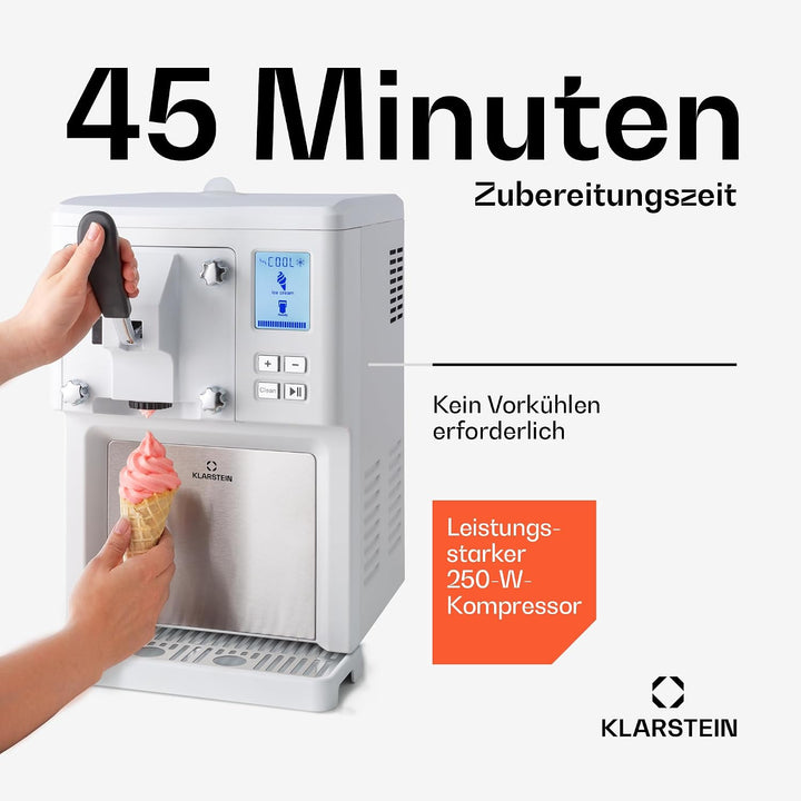 Klarstein Sweet Sundae - Eiscrememaschine, 1,5 Liter, mitselbstkühlendem Kompressor, 200 Watt, Ausga