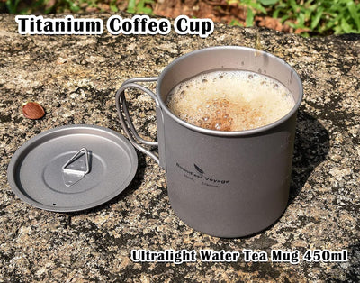 iBasingo 450ml Camping Becher Outdoor Tasse Titan Trinkbecher Mug mit Deckel & Klappgriff Ultraleich