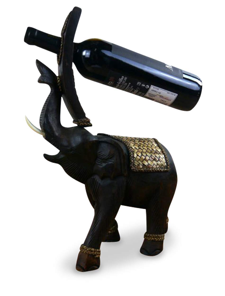 livasia Dekoelefant als Weinflaschenhalter Holzelefant (Handarbeit) asiatischer Flaschenständer/Flas
