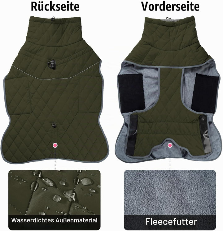 HEYWEAN Hundemantel Winter Wasserdicht Hundejacke mit D-Ring Warm Mantel Hund Fleece Hundepullover R