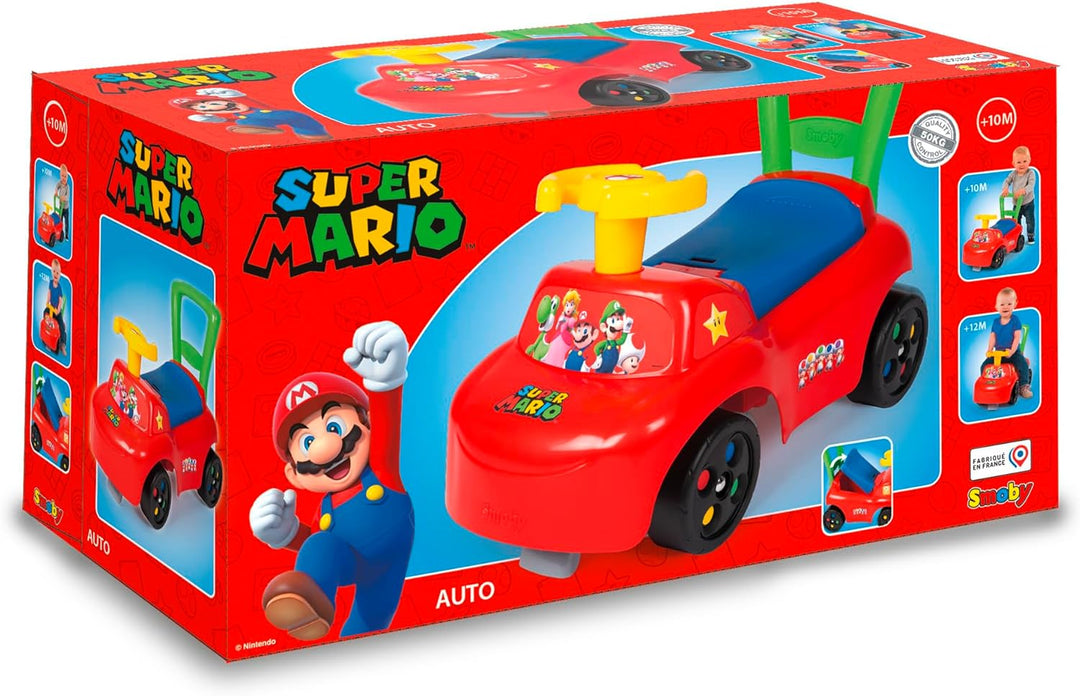 Smoby - Super Mario Auto - Rutscherfahrzeug - Kinderfahrzeug mit Staufach und Kippschutz, für drinne