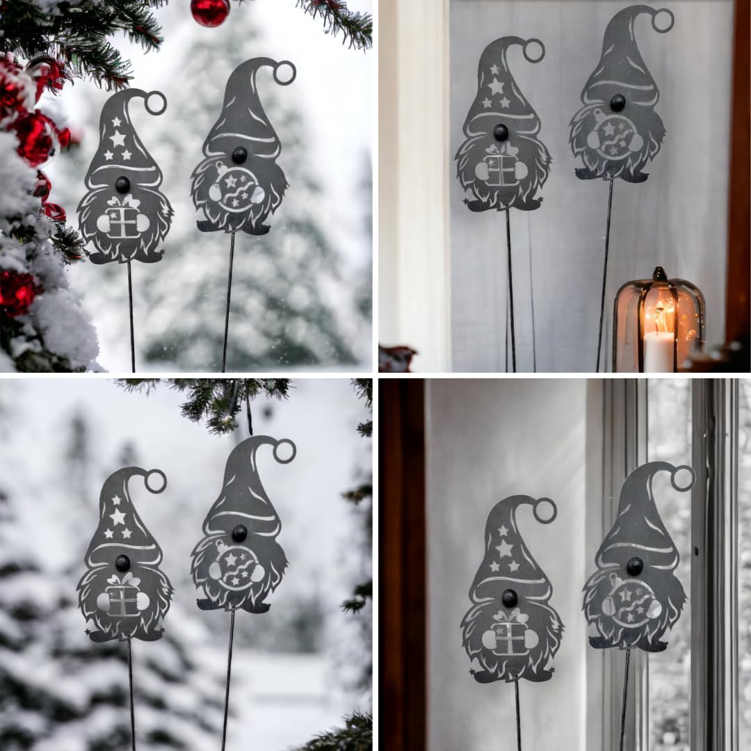 Terma Stahldesign Set Winterzwerg grau 120cm zweier Made in Germany Gartenstecker Outdoor rost deko