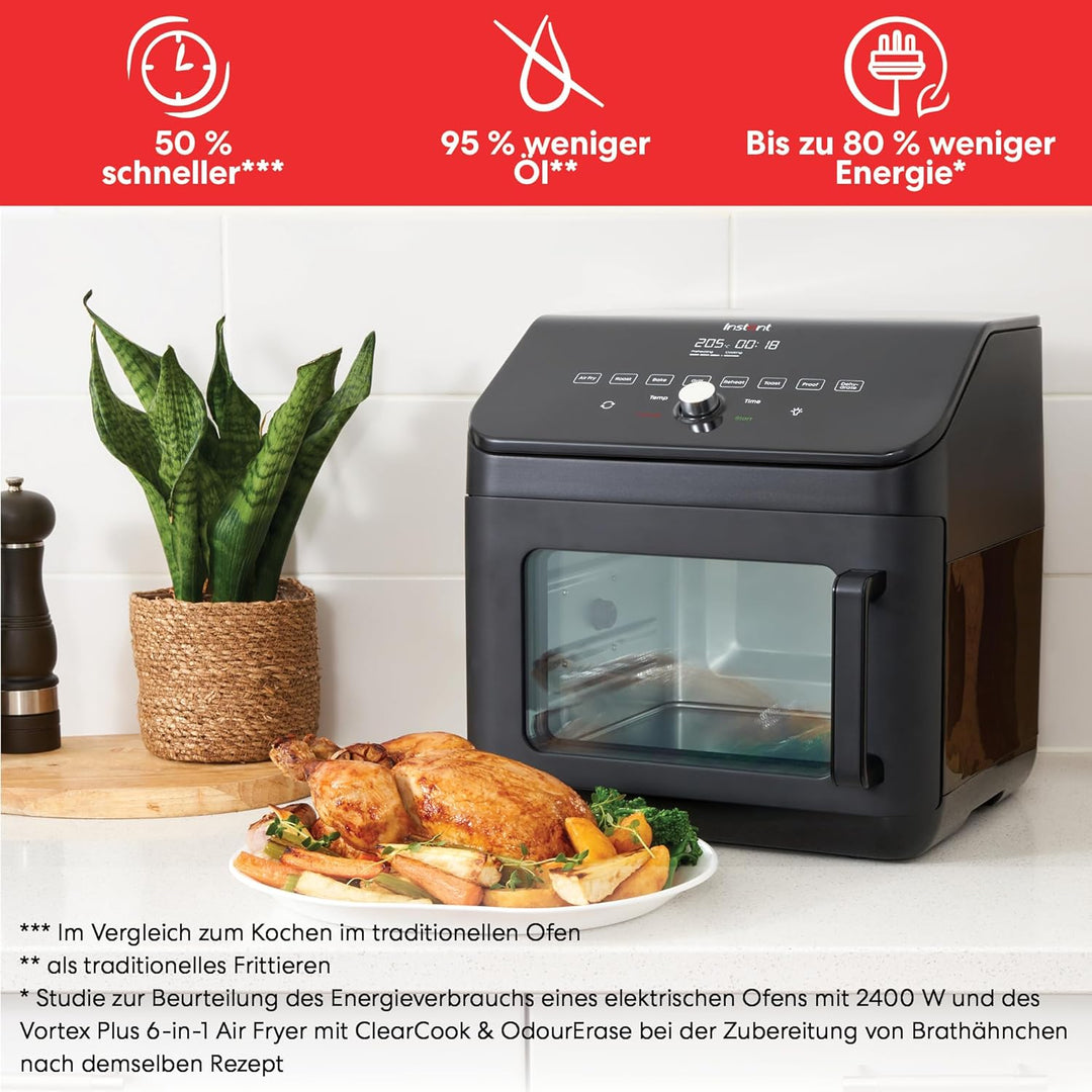 Instant Heissluftfritteuse Ofen 13L mit XXL Fassungsvermögen, 9 Programmen und Drehspiess - Frittier