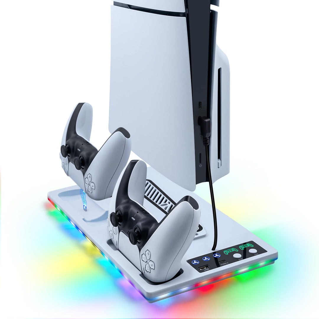 Wigearss PS5/PS5 Slim/PS5 Pro Kühler Standfuss mit Dual Controller Ladegerät, PS5 Controller Ladesta
