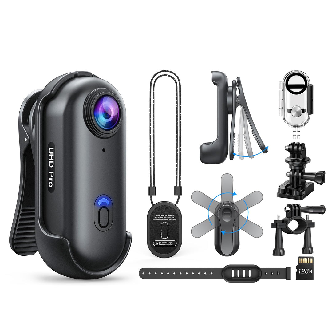 BOBLOV W4 4K Bodycam Körperkamera Mini, Body Cam mit 360° drehbarem Clip und Magnetclip, 90 Minuten
